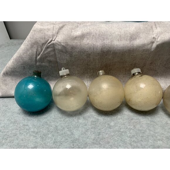 Vintage Glass Christmas Ornaments Mixed Frosted Teal & Clear Set of 11 - Picture 2 of 7